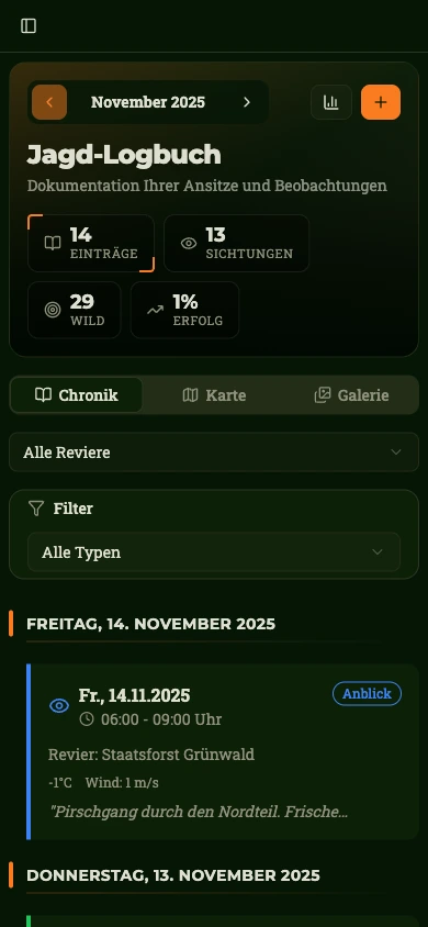 Huntimo Jagdlogbuch